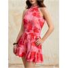 imageMilumia Women Summer Outfits 2 Piece Knot Back Halter Top and Wide Leg Shorts SetsPink
