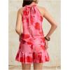 imageMilumia Women Summer Outfits 2 Piece Knot Back Halter Top and Wide Leg Shorts SetsPink