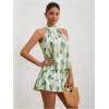 imageMilumia Women Summer Outfits 2 Piece Knot Back Halter Top and Wide Leg Shorts SetsWhite and Green