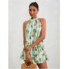 imageMilumia Women Summer Outfits 2 Piece Knot Back Halter Top and Wide Leg Shorts SetsWhite and Green