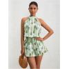 imageMilumia Women Summer Outfits 2 Piece Knot Back Halter Top and Wide Leg Shorts SetsWhite and Green