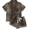imageMilumia Womens Causal Leopard Print PJ Set Notch Collar Sleepwear Two Piecess Pajama SetsLeopard