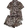 imageMilumia Womens Causal Leopard Print PJ Set Notch Collar Sleepwear Two Piecess Pajama SetsYellow Brown