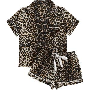 imageMilumia Womens Causal Leopard Print PJ Set Notch Collar Sleepwear Two Piecess Pajama SetsLeopard