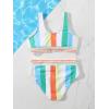 imageMilumia Girl 2 Piece Striped Bikini Swimsuit Contrast Mesh Scoop Neck Bathing SuitGreen and White