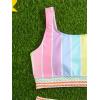 imageMilumia Girl 2 Piece Striped Bikini Swimsuit Contrast Mesh Scoop Neck Bathing SuitPink Blue