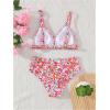 imageMilumia Girls 2 Piece Bikini Set Ditsy Floral V Neck Spaghetti Strap SwimsuitRed