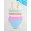 imageMilumia Girls 2 Piece Color Block Swimsuits Spaghetti Strap High Waist Bikini SetsMulticolor