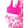 imageMilumia Girls 3 Pieces Swimsuits Tropical Print Scoop Neck Bathing Suits with Kimono Cover Ups Hot Pink 9Y