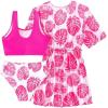 imageMilumia Girls 3 Pieces Swimsuits Tropical Print Scoop Neck Bathing Suits with Kimono Cover Ups Hot Pink 9Y