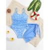 imageMilumia Girls Ditsy Floral One Piece Swimsuit Ruched Spaghetti Strap Bathing Suit with Coverup SkirtBlue