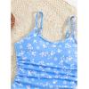 imageMilumia Girls Ditsy Floral One Piece Swimsuit Ruched Spaghetti Strap Bathing Suit with Coverup SkirtBlue