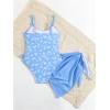 imageMilumia Girls Ditsy Floral One Piece Swimsuit Ruched Spaghetti Strap Bathing Suit with Coverup SkirtBlue