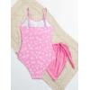 imageMilumia Girls Ditsy Floral One Piece Swimsuit Ruched Spaghetti Strap Bathing Suit with Coverup SkirtPink