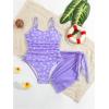 imageMilumia Girls Ditsy Floral One Piece Swimsuit Ruched Spaghetti Strap Bathing Suit with Coverup SkirtPurple