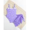 imageMilumia Girls Ditsy Floral One Piece Swimsuit Ruched Spaghetti Strap Bathing Suit with Coverup SkirtPurple