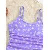 imageMilumia Girls Ditsy Floral One Piece Swimsuit Ruched Spaghetti Strap Bathing Suit with Coverup SkirtPurple