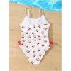 imageMilumia Girls Floral One Piece Swimwear Bow Tie Side Spaghetti Strap SwimsuitsRed and White