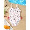 imageMilumia Girls Floral One Piece Swimwear Bow Tie Side Spaghetti Strap SwimsuitsRed and White