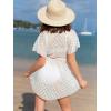 imageMilumia Girls Hollow Out Tie Front Cover Up Dress V Neck Short Sleeve Bikini Coverups Beachwear White 10 Years