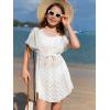 imageMilumia Girls Hollow Out Tie Front Cover Up Dress V Neck Short Sleeve Bikini Coverups Beachwear White 10 Years
