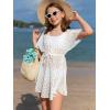 imageMilumia Girls Hollow Out Tie Front Cover Up Dress V Neck Short Sleeve Bikini Coverups Beachwear White 10 Years