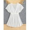 imageMilumia Girls Hollow Out Tie Front Cover Up Dress V Neck Short Sleeve Bikini Coverups Beachwear White 10 Years