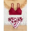 imageMilumia Girls Two Piece Swimsuit Bowknot Tropical V Neck Bikini SetRed and White