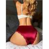 imageMilumia Low Waist Satin Panties for Women Sexy Silky Lace Trim Thong Bikini Briefs Lingerie UnderwearBurgundy