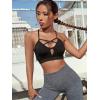 imageMilumia Women Criss Cross Low Cut Sports Bra Contrast Fishnet Padded Workout BrasBlack