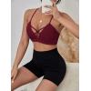 imageMilumia Women Criss Cross Low Cut Sports Bra Contrast Fishnet Padded Workout BrasRed