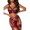 imageMilumia Women Cutout Ring Linked Harness Garter Belt Leg Ring Lingerie SetBurgundy