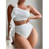 imageMilumia Womens 2 Piece Bathing Suit 3D Flower Ruffle Trim High Waisted SwimwearWhite