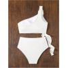 imageMilumia Womens 2 Piece Bathing Suit 3D Flower Ruffle Trim High Waisted SwimwearWhite