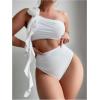imageMilumia Womens 2 Piece Bathing Suit 3D Flower Ruffle Trim High Waisted SwimwearWhite