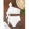 imageMilumia Womens 2 Piece Bathing Suit 3D Flower Ruffle Trim High Waisted SwimwearWhite