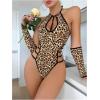 imageMilumia Womens 3 Pcs Lingerie Set Leopard Print Cut Out Halter Bodysuit with OversleevesMulticolor