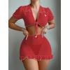 imageMilumia Womens 3 Piece Nurse Lingerie Set Sexy See Through Costume Outfit With ThongLight Red