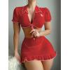 imageMilumia Womens 3 Piece Nurse Lingerie Set Sexy See Through Costume Outfit With ThongLight Red