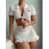 imageMilumia Womens 3 Piece Nurse Lingerie Set Sexy See Through Costume Outfit With ThongWhite
