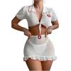 imageMilumia Womens 3 Piece Nurse Lingerie Set Sexy See Through Costume Outfit With ThongWhite