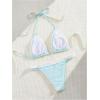 imageMilumia Womens Lace Trim Bow Tie Bikini Set Triangle Halter Cheeky 2 Piece SwimsuitBlue