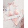 imageMilumia Womens Lace Trim Bow Tie Bikini Set Triangle Halter Cheeky 2 Piece SwimsuitPink