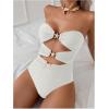 imageMilumia Womens Metal Starfish Cut Out Strapless Bathing Suit Ruched Bandeau Tube Top One Piece SwimsuitsApricot