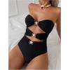 imageMilumia Womens Metal Starfish Cut Out Strapless Bathing Suit Ruched Bandeau Tube Top One Piece SwimsuitsBlack