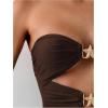 imageMilumia Womens Metal Starfish Cut Out Strapless Bathing Suit Ruched Bandeau Tube Top One Piece SwimsuitsBrown