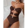 imageMilumia Womens Metal Starfish Cut Out Strapless Bathing Suit Ruched Bandeau Tube Top One Piece SwimsuitsBrown