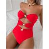 imageMilumia Womens Metal Starfish Cut Out Strapless Bathing Suit Ruched Bandeau Tube Top One Piece SwimsuitsRed