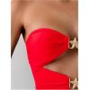 imageMilumia Womens Metal Starfish Cut Out Strapless Bathing Suit Ruched Bandeau Tube Top One Piece SwimsuitsRed