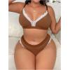 imageMilumia Womens Plus Size 2 Piece Lingerie Set Lace Trim V Neck Wireless Bra Panty Sets